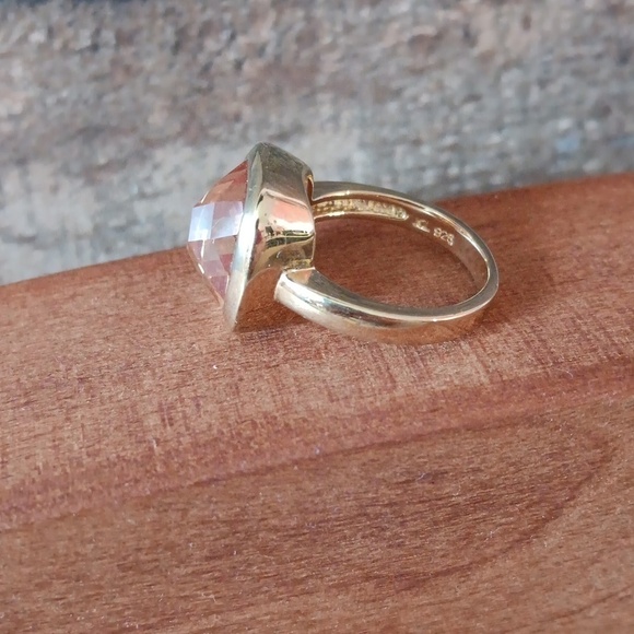 925 Sterling Silver Gold Plated Champagne Faceted Crystal Ring - Picture 4 of 11
